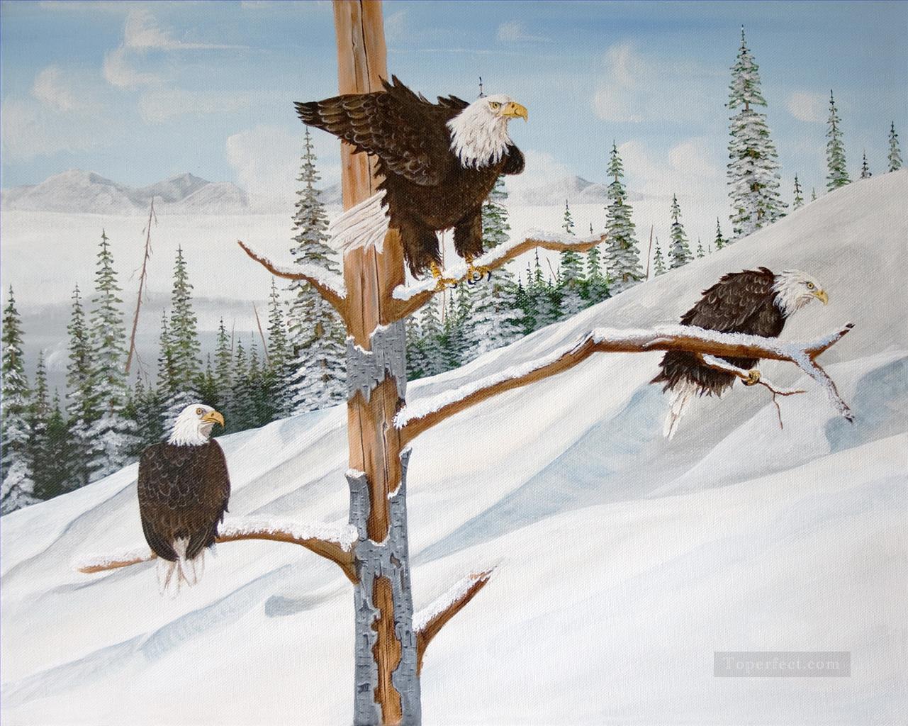 aigles dans les oiseaux d’hiver Peintures à l'huile